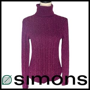 Simons Contemporaine Plum Fleck Ribbed Cableknit Turtleneck Sweater (M)